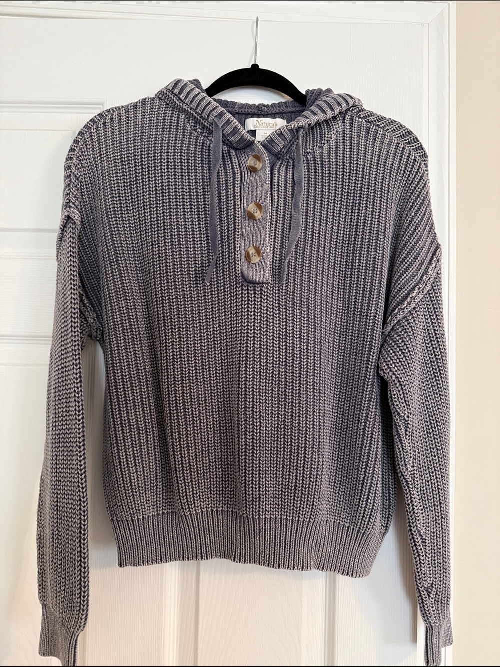 Natural Reflections Gray Hooded Button-Placket Knit Sweater